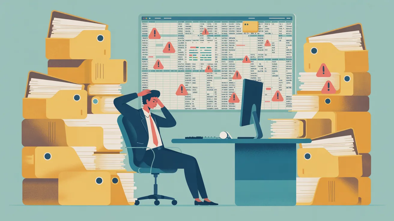 Calendario con fecha vencida junto a ícono de hoja de cálculo rota, representando el riesgo de perder plazos procesales al gestionar procesos jurídicos en Excel